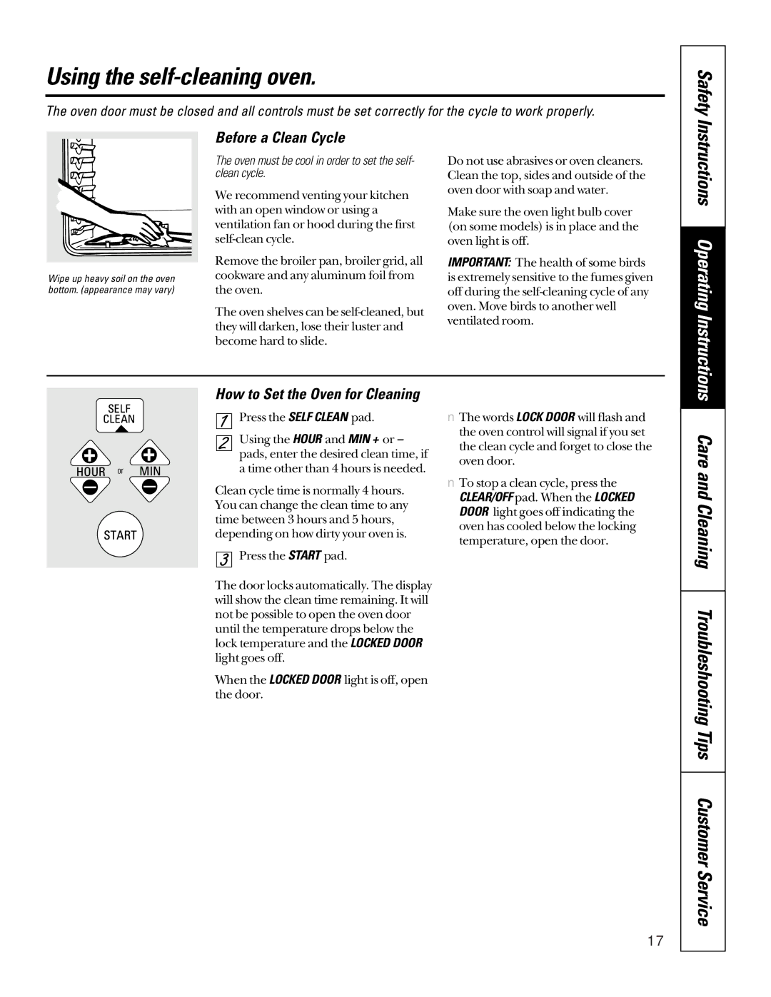 GE JRP15, JKP15, JTP17 owner manual Using the self-cleaning oven, Before a Clean Cycle, How to Set the Oven for Cleaning 