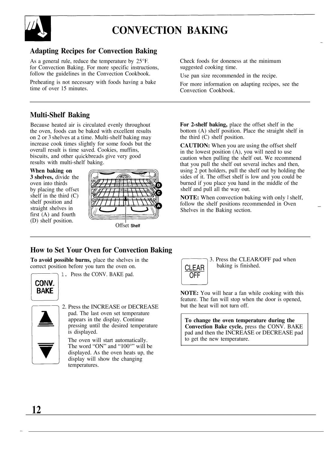 GE JKP17 Adapting Recipes for Convection Baking, Multi-Shelf Baking, How to Set Your Oven for Convection Baking 