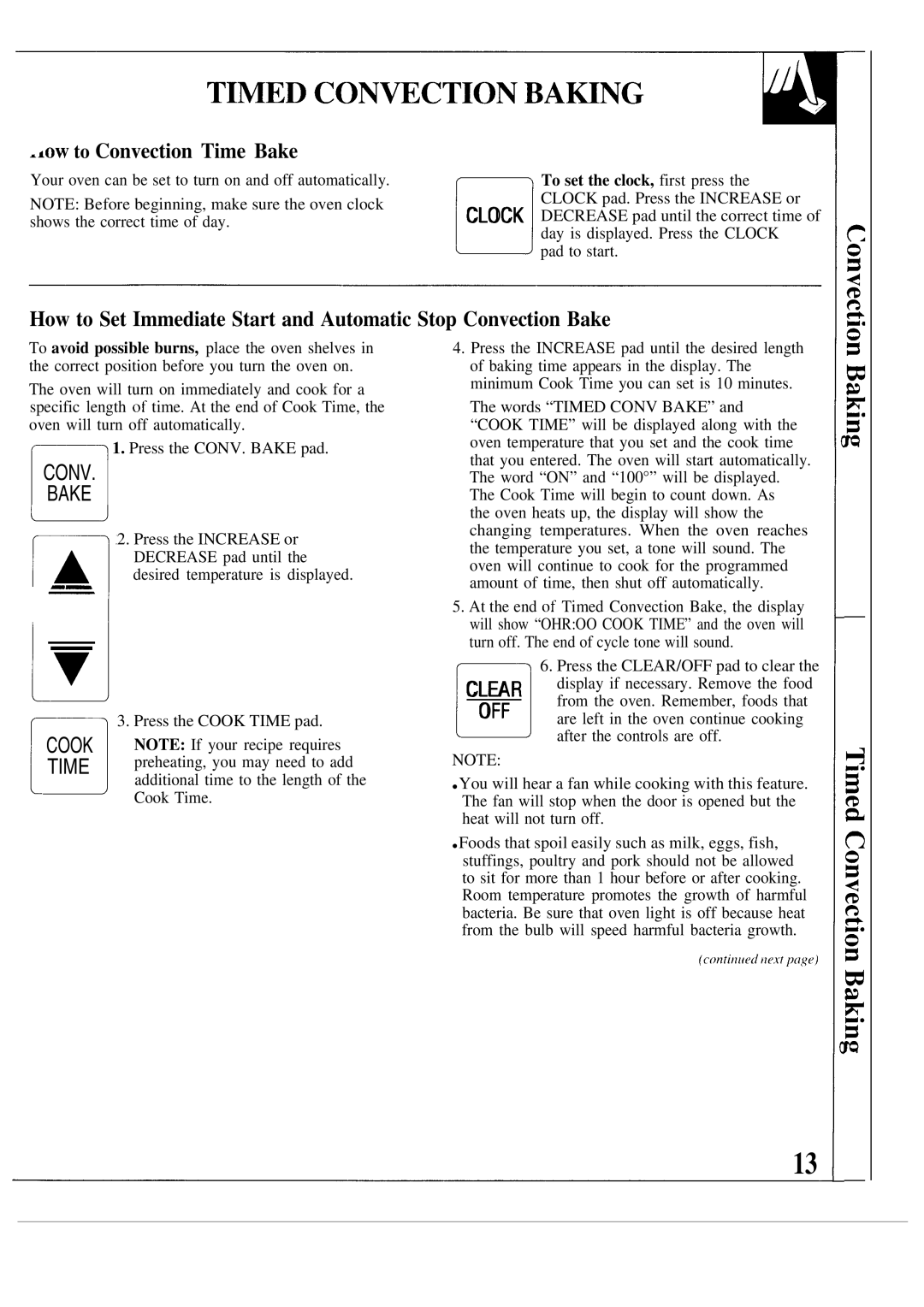 GE MNU099, JKP17 warranty Iow to Convection Time Bake 