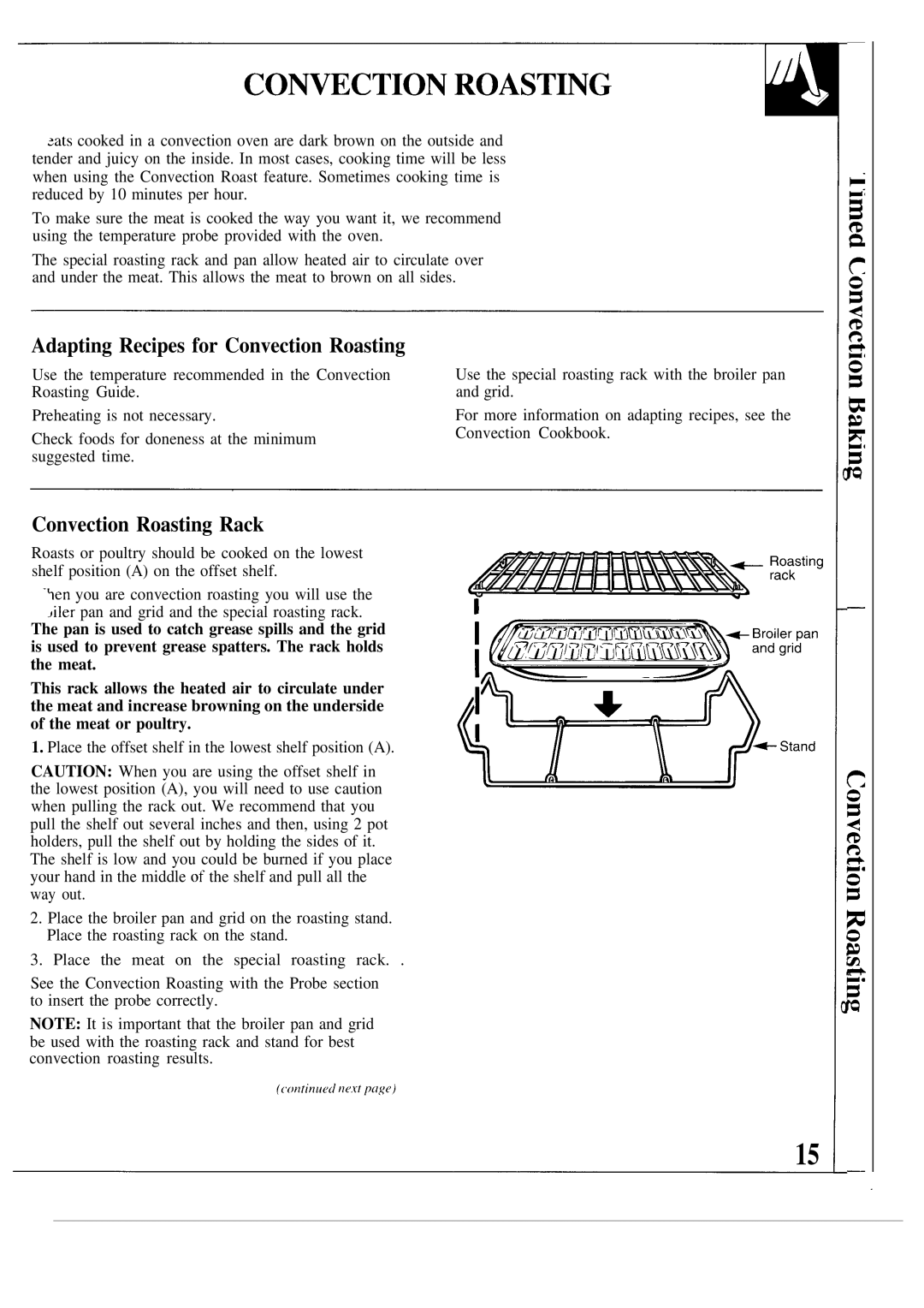 GE MNU099, JKP17 warranty Adapting Recipes for Convection Roasting, Convection Roasting Rack 