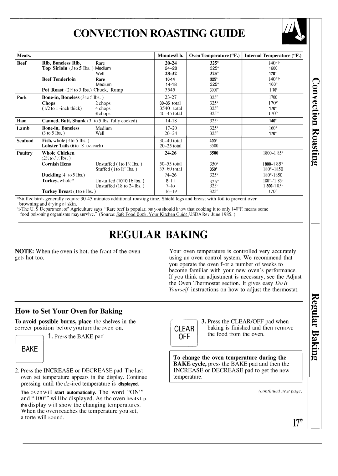 GE MNU099, JKP17 warranty Regular Baking, How to Set Your Oven for Baking 