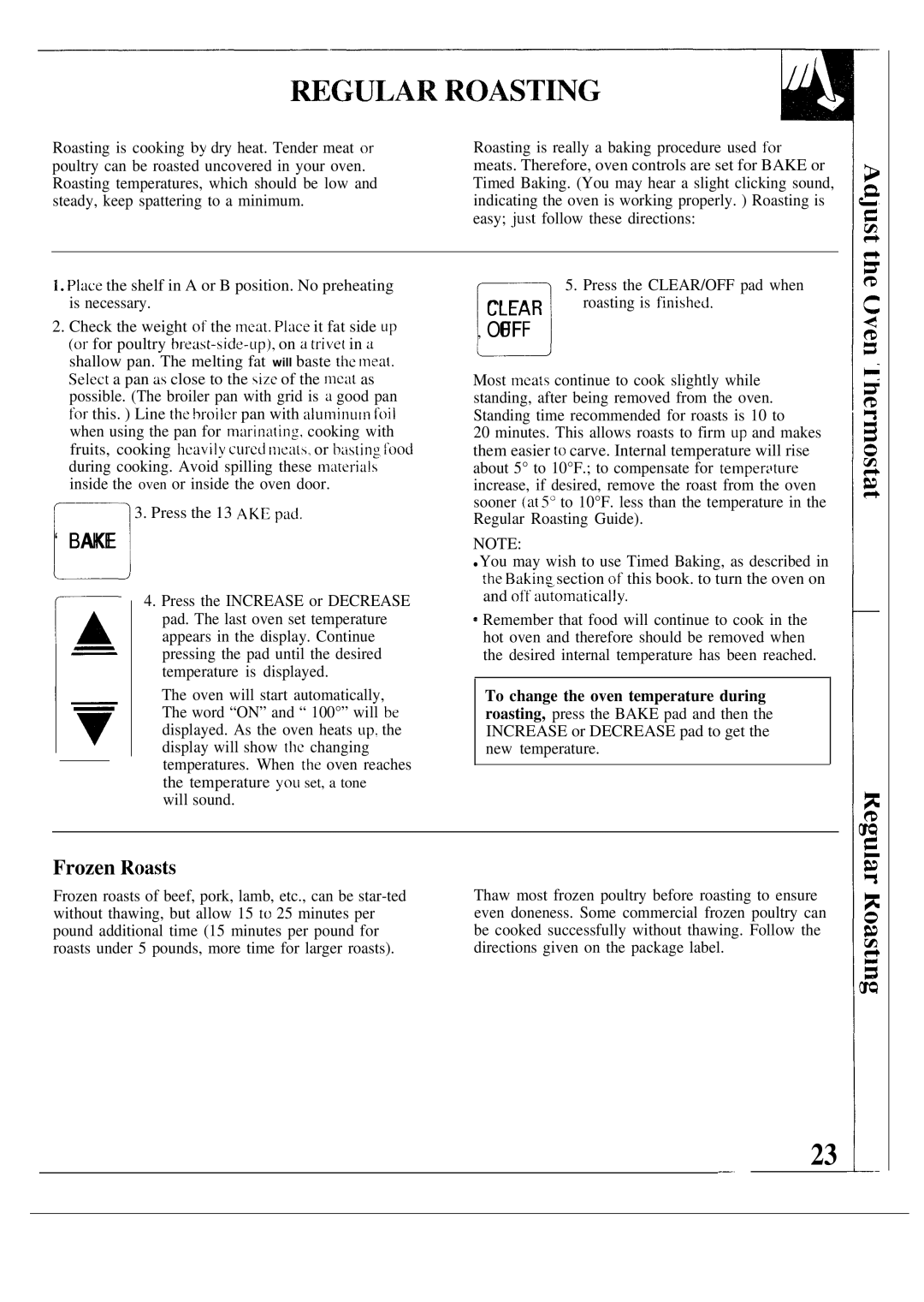 GE MNU099, JKP17 warranty ‘ Bake, Frozen Roasts 