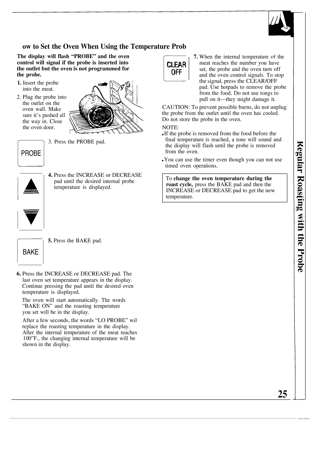 GE MNU099, JKP17 warranty Ow to Set the Oven When Using the Temperature Prob, Clear 