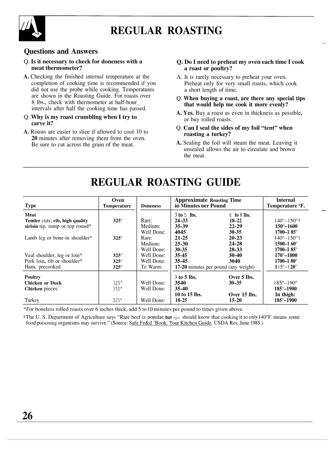 GE JKP17, MNU099 warranty Regular Roasting Guide, Questions and Answers 