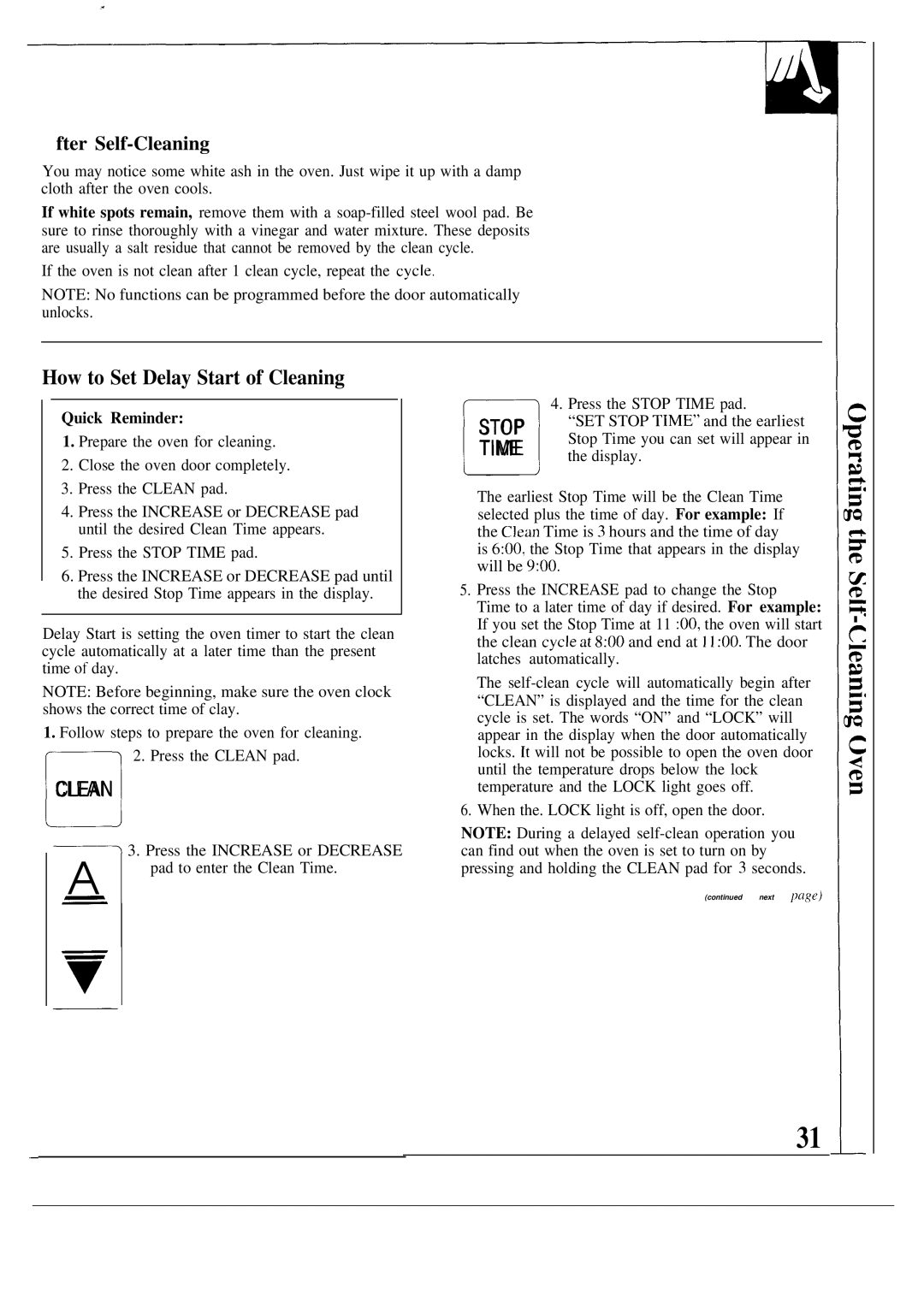 GE MNU099, JKP17 warranty How to Set Delay Start of Cleaning, Fter Self-Cleaning 