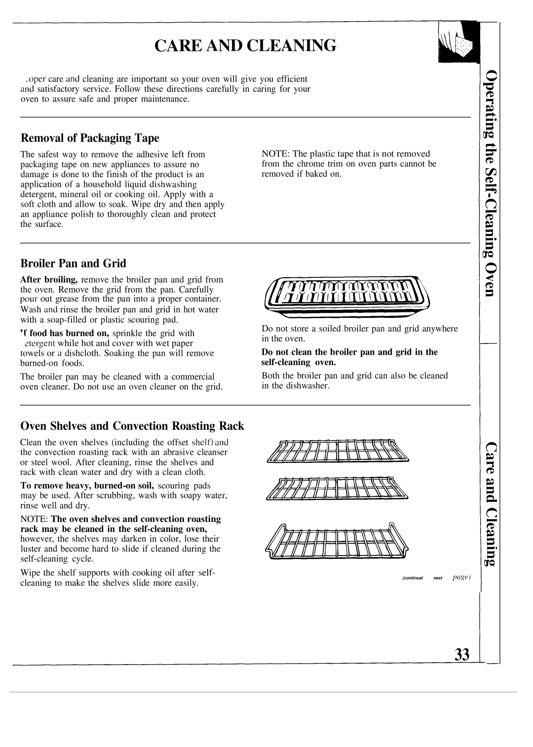 GE MNU099, JKP17 warranty Removal of Packaging Tape, Broiler Pan and Grid, Oven Shelves and Convection Roasting Rack 