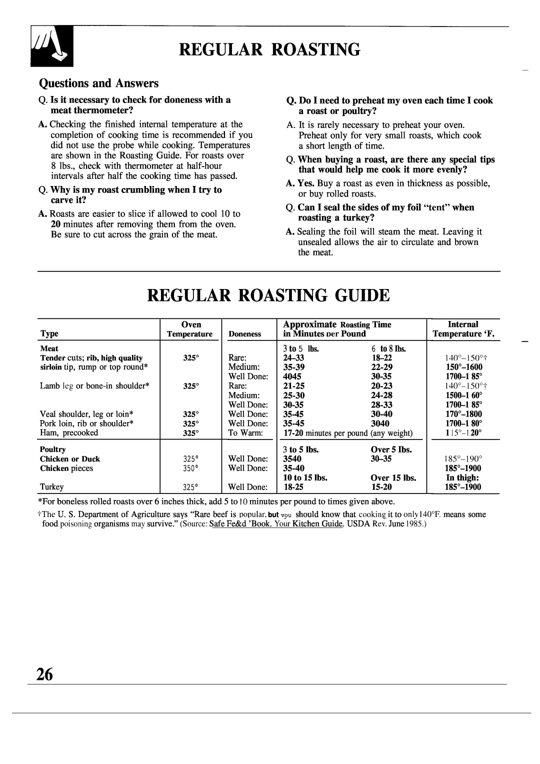 GE JKP17, MNU099 warranty Regular Roasting Guide, Questions and Answers 