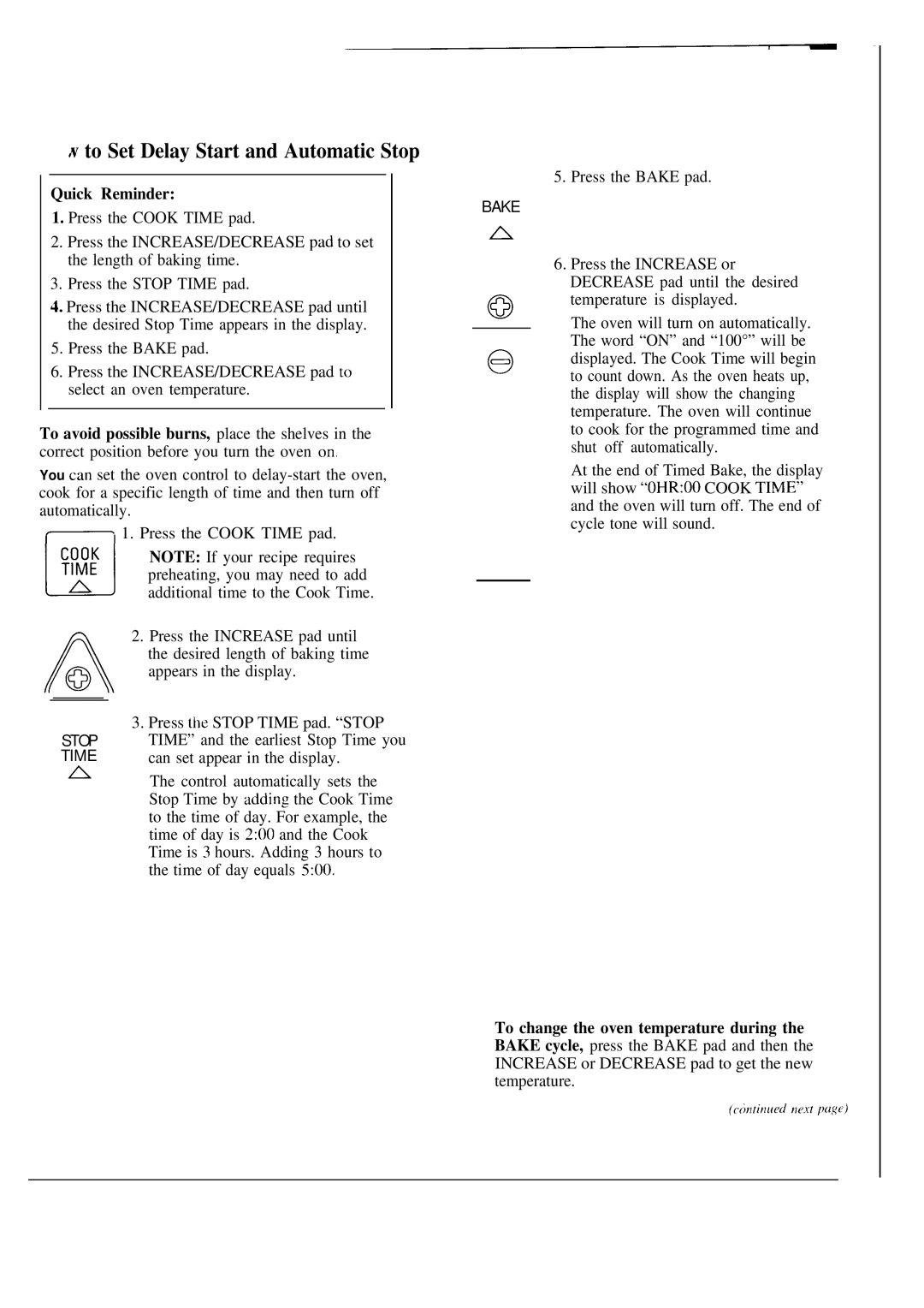 GE JKP18, JKP17, JKP16 warranty To Set Delay Start and Automatic Stop, Quick Reminder, Time 