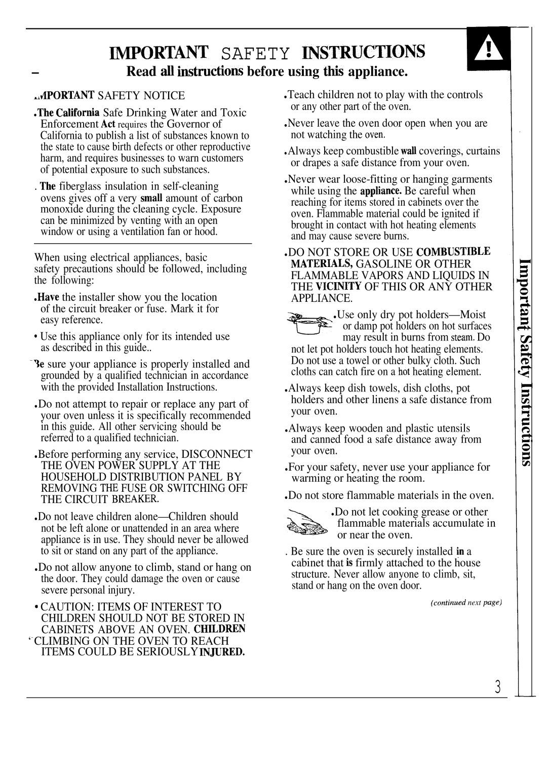 GE JKP18, JKP17, JKP16 warranty Wortant Safety ~STRUCmoNs, Read M instmctiom before using ttis appliance 