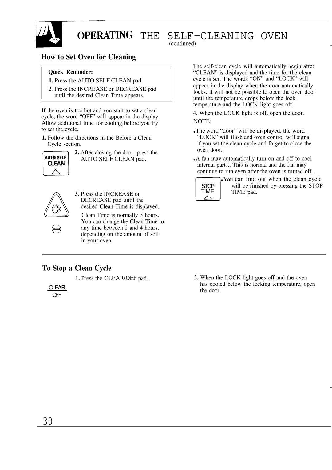 GE JKP18, JKP17, JKP16 warranty How to Set Oven for Cleaning, ToSt p a Clean Cycle, Clear OFF 