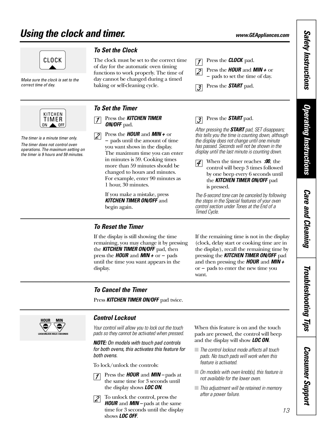 GE JKP2027 owner manual Using the clock and timer, Cleaning, Tips Consumer Support 