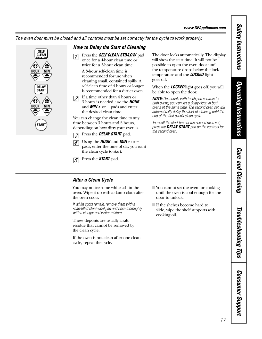 GE JKP2027 Cleaning Troubleshooting Tips Consumer Support, After a Clean Cycle, How to Delay the Start of Cleaning 