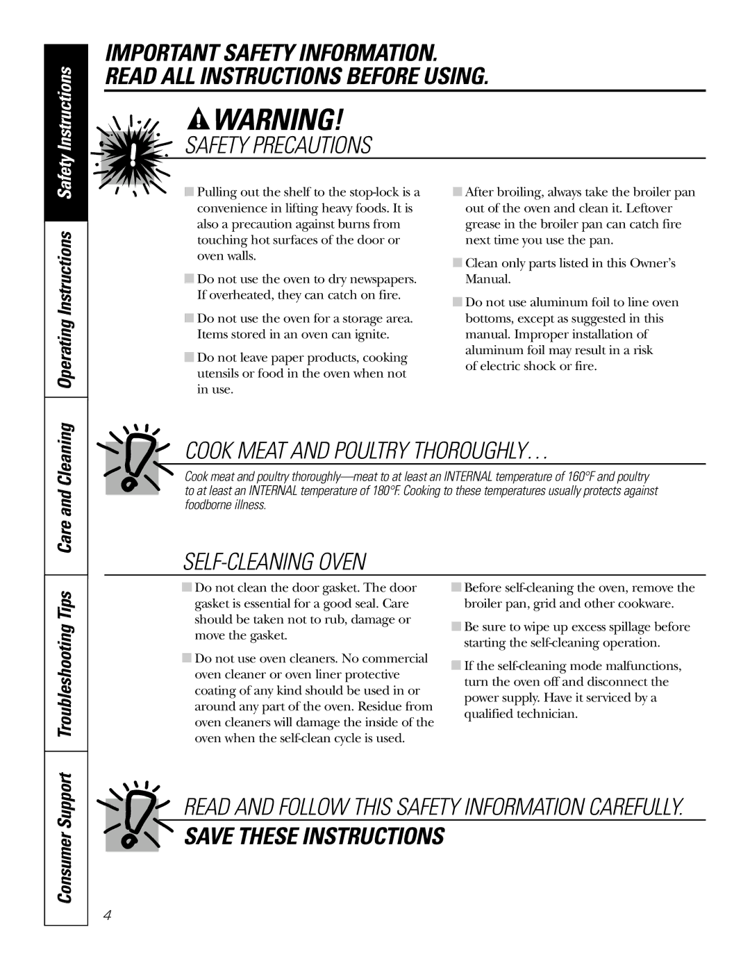 GE JKP2027 owner manual Safety Instructions, Operating Instructions, Consumer Support, Troubleshooting Tips 