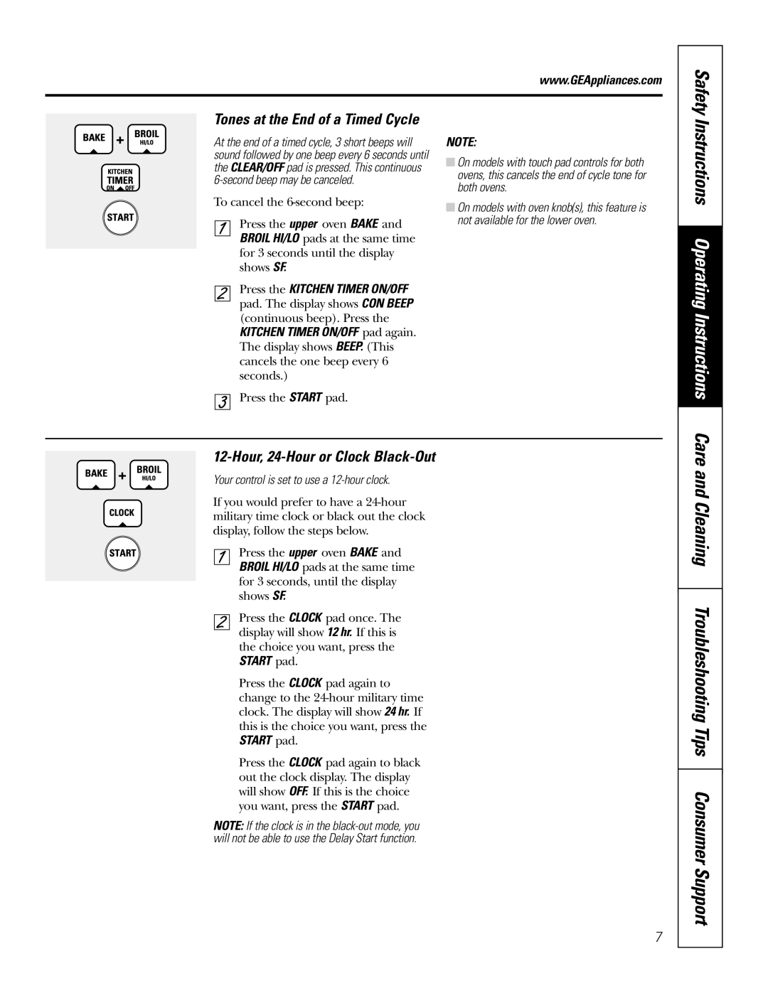 GE JKP2027 Care and Cleaning Troubleshooting Tips Consumer Support, Tones at the End of a Timed Cycle, Safety Instructions 