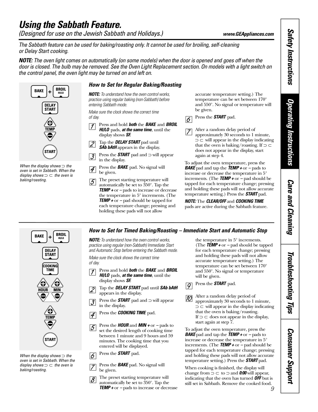 GE JKP2027 Using the Sabbath Feature, Troubleshooting Tips Consumer Support, How to Set for Regular Baking/Roasting 