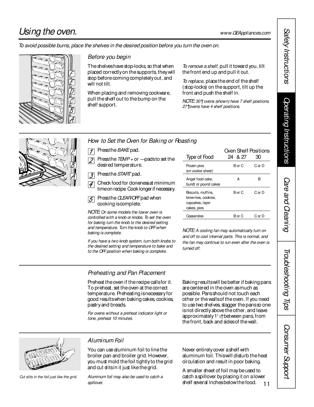 GE JTP27, JKP27, JRP24, JTP45, JTP47, JKP45 owner manual Using the oven, Instructions Operating 