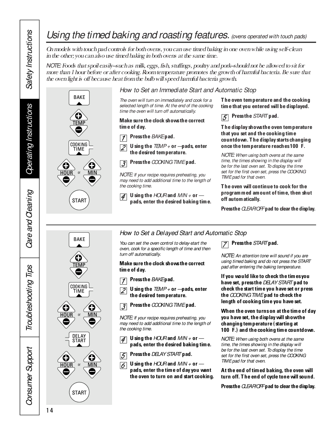 GE JTP45, JKP27, JRP24 How to Set an Immediate Start and Automatic Stop, How to Set a Delayed Start and Automatic Stop 