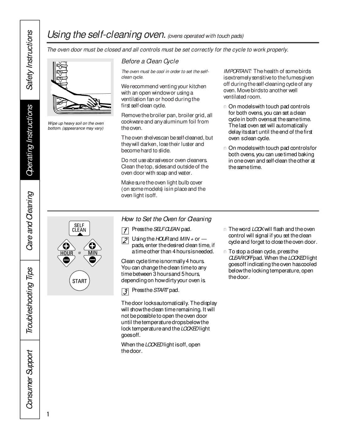 GE JKP45, JKP27, JRP24 Tips Care, Consumer Support Troubleshooting, Before a Clean Cycle, How to Set the Oven for Cleaning 