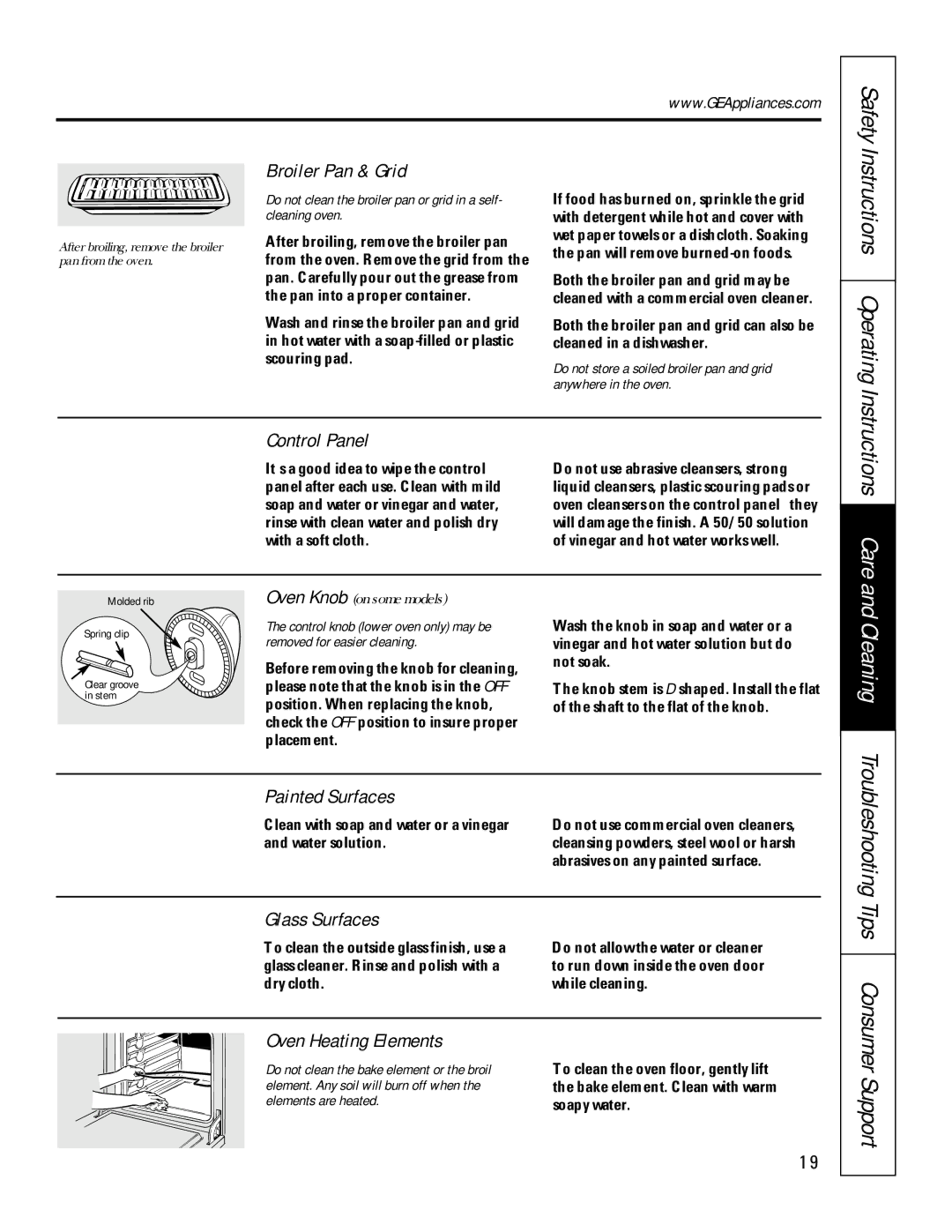 GE JRP24 Broiler Pan & Grid, Control Panel, Instructions Care, Painted Surfaces, Glass Surfaces, Oven Heating Elements 