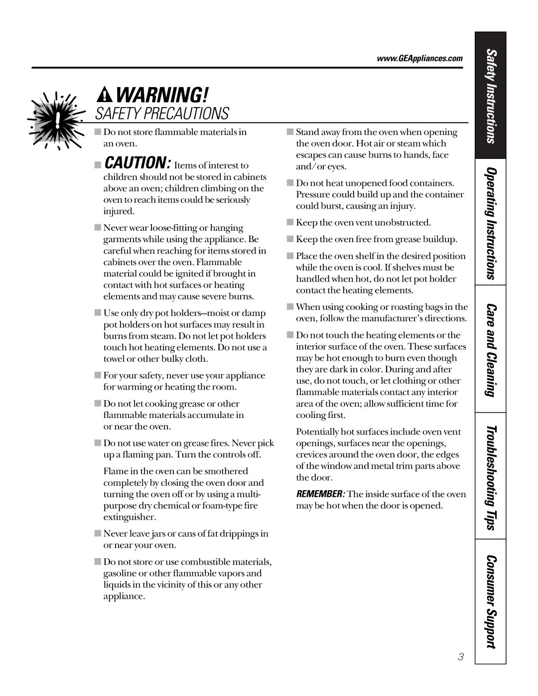 GE JTP47, JKP27, JRP24, JTP45, JKP45, JTP27 owner manual Safety Instructions 