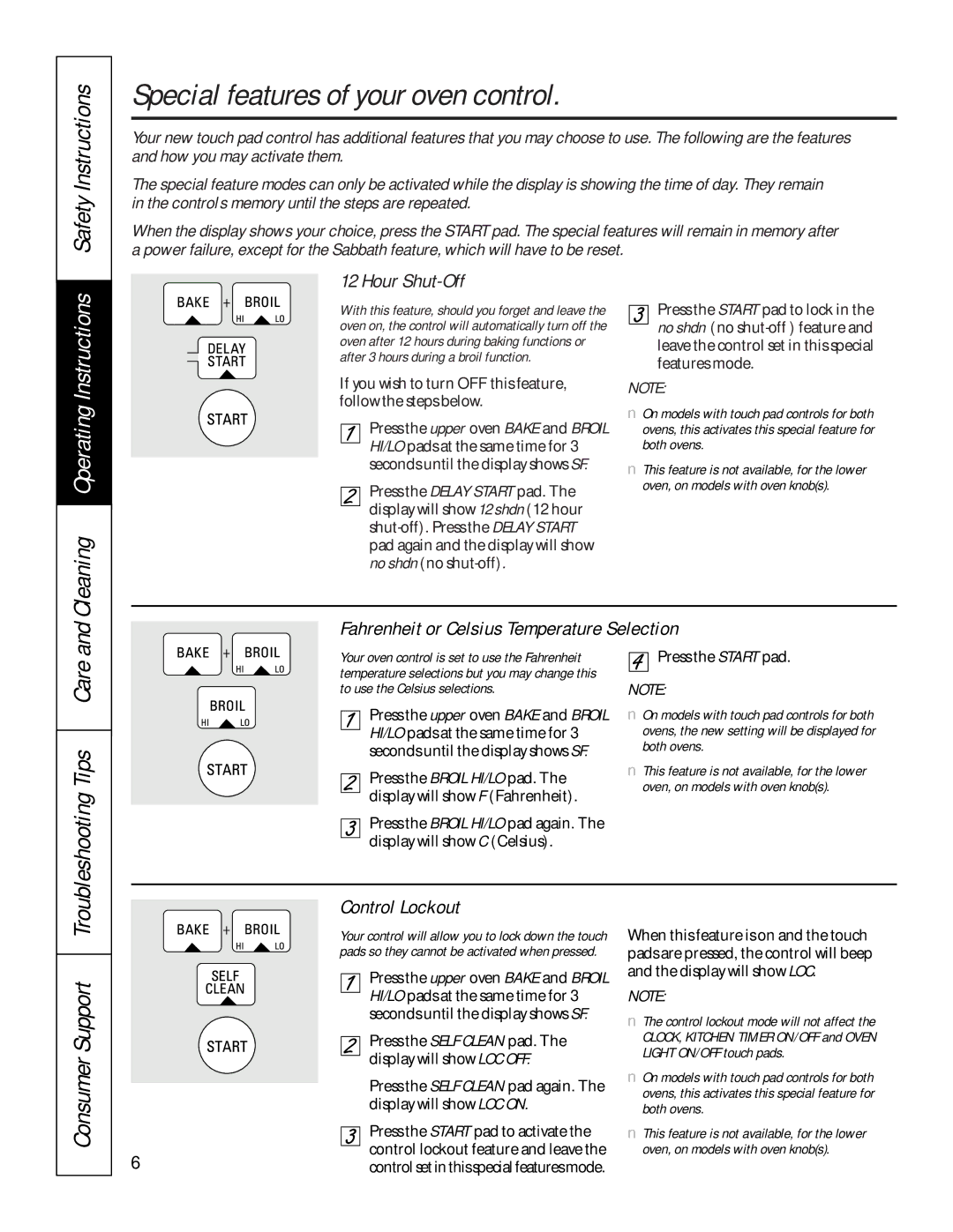 GE JKP27, JRP24, JTP45, JTP47, JKP45 Special features of your oven control, Safety Instructions, Troubleshooting Tips Care 