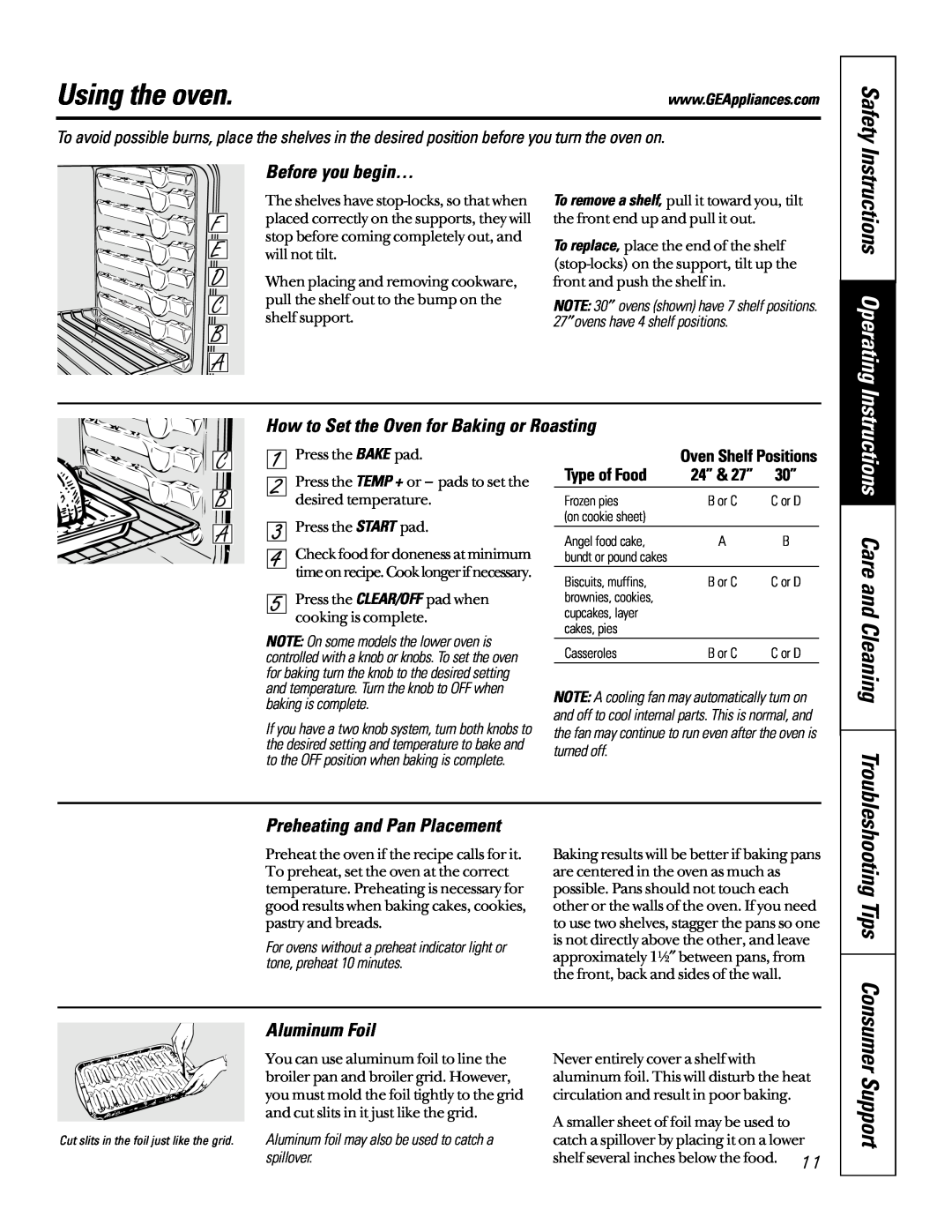 GE JTP27 Using the oven, Instructions Operating, Before you begin…, How to Set the Oven for Baking or Roasting, Safety 