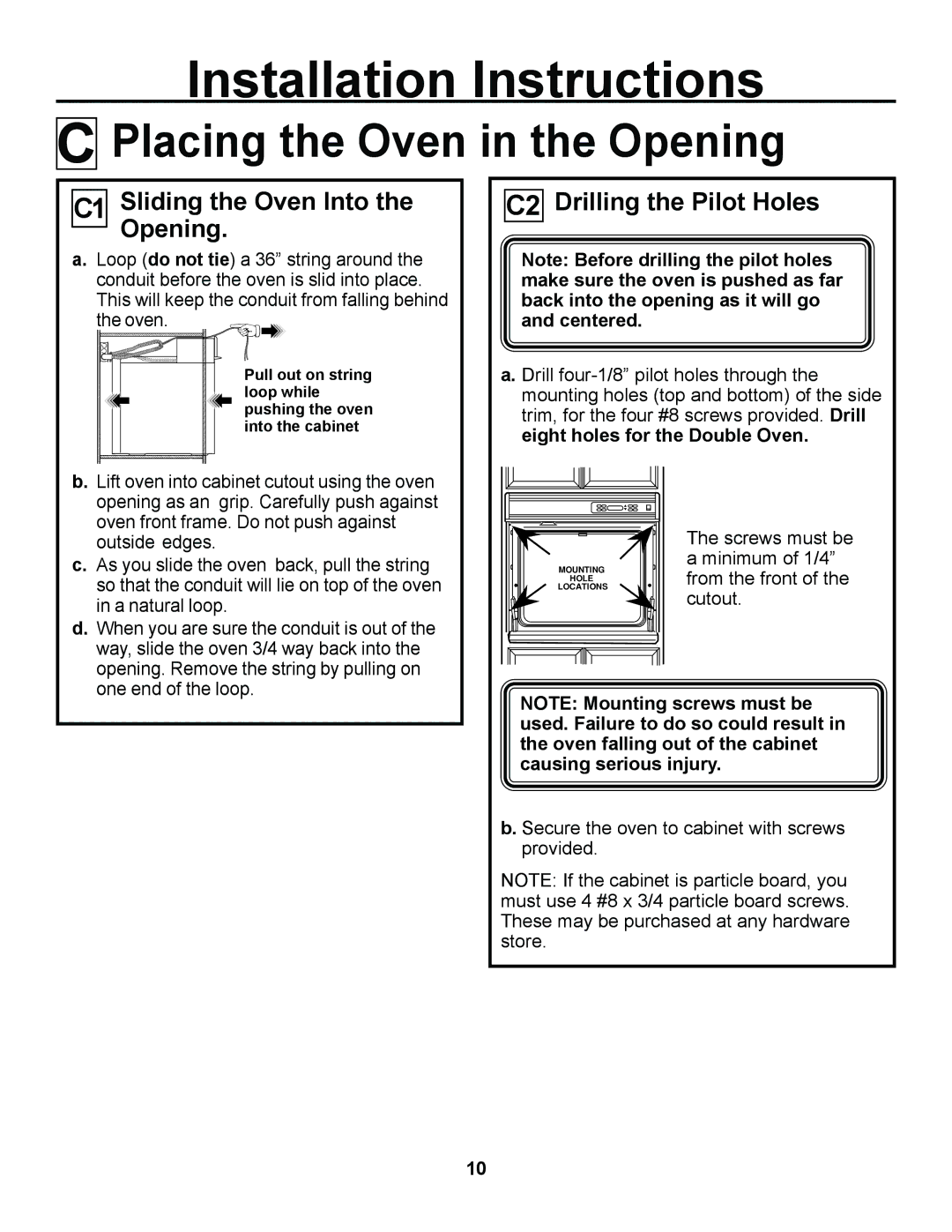 GE JKS05, JKP27, ZEK957, ZEK937 Placing the Oven in the Opening, C1 Sliding the Oven Into the Opening 