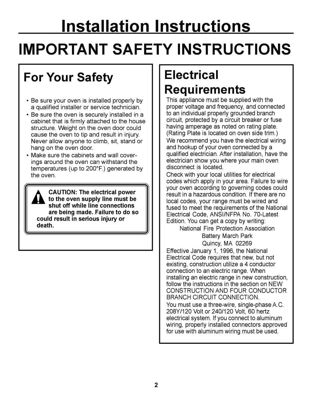 GE JKS05, JKP27, ZEK957, ZEK937 installation instructions Installation Instructions, For Your Safety, Electrical Requirements 