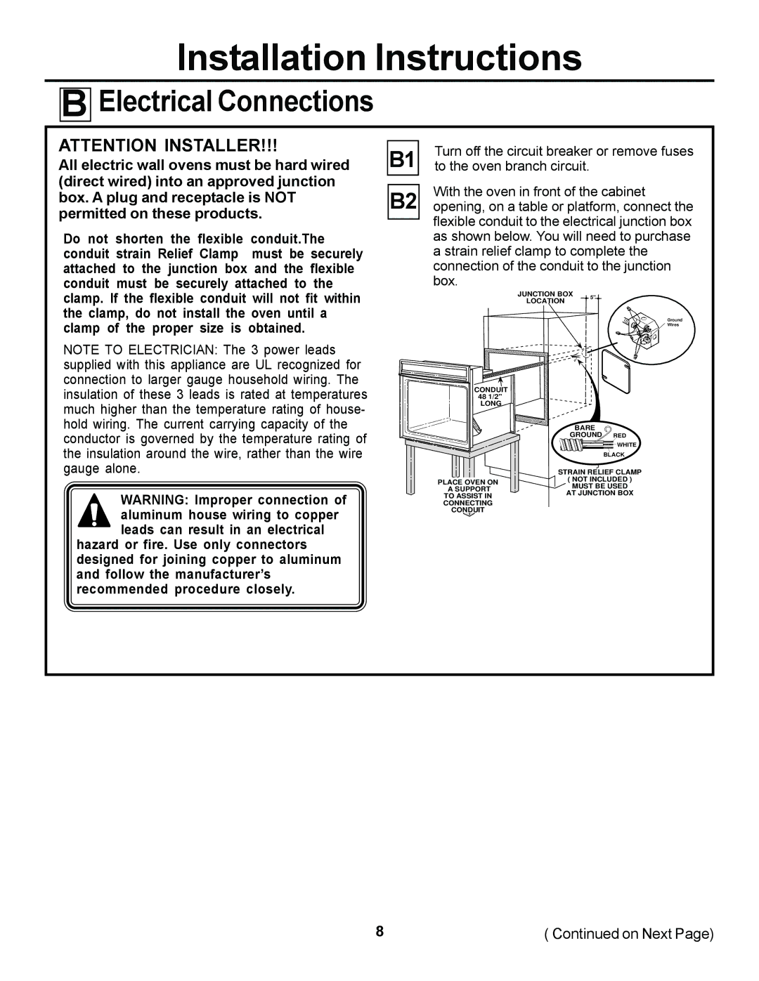 GE JKP27, ZEK957, JKS05, ZEK937 installation instructions Installation Instructions, Electrical Connections 