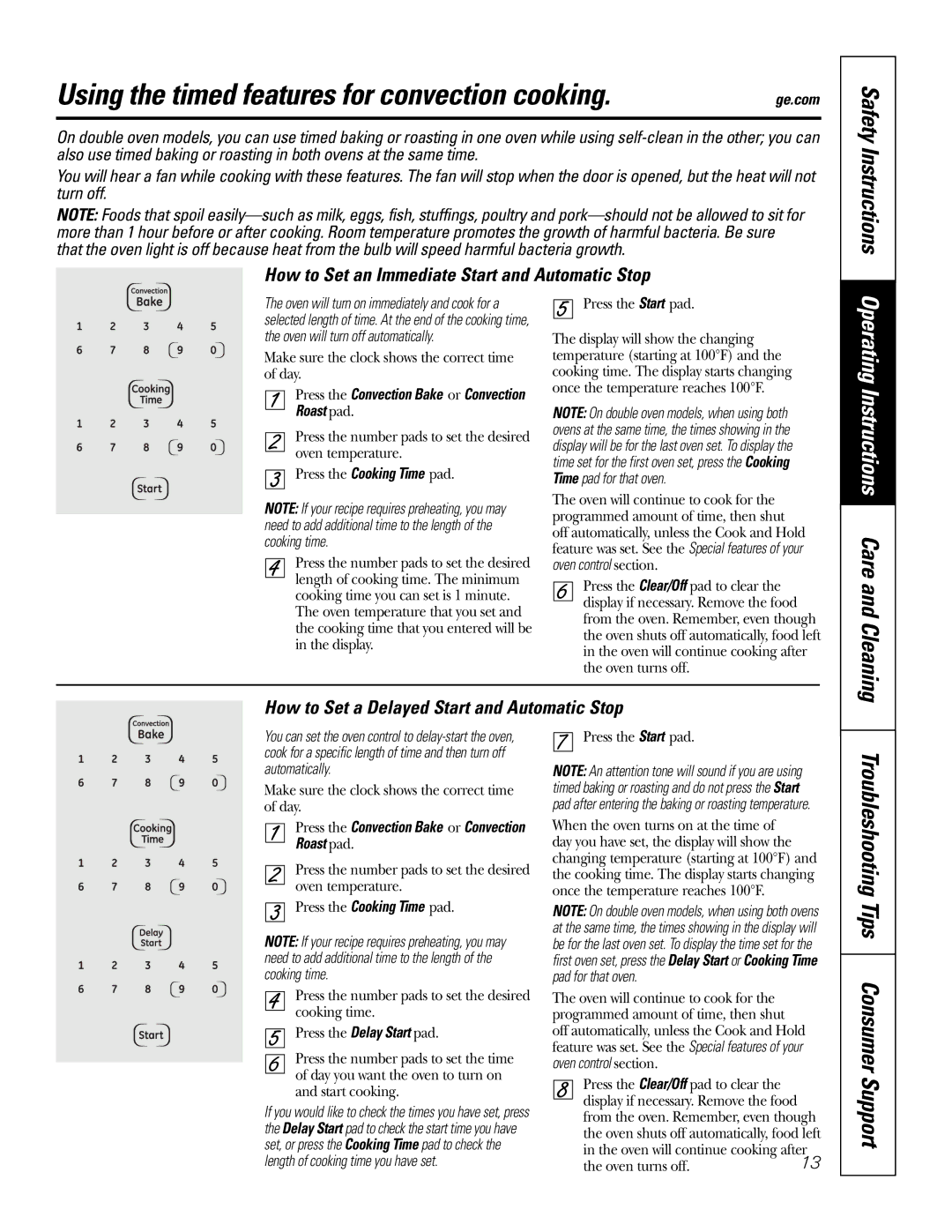 GE JKP7027, JKP3527 Using the timed features for convection cooking, Troubleshooting Tips Consumer Support, Oven turns off 