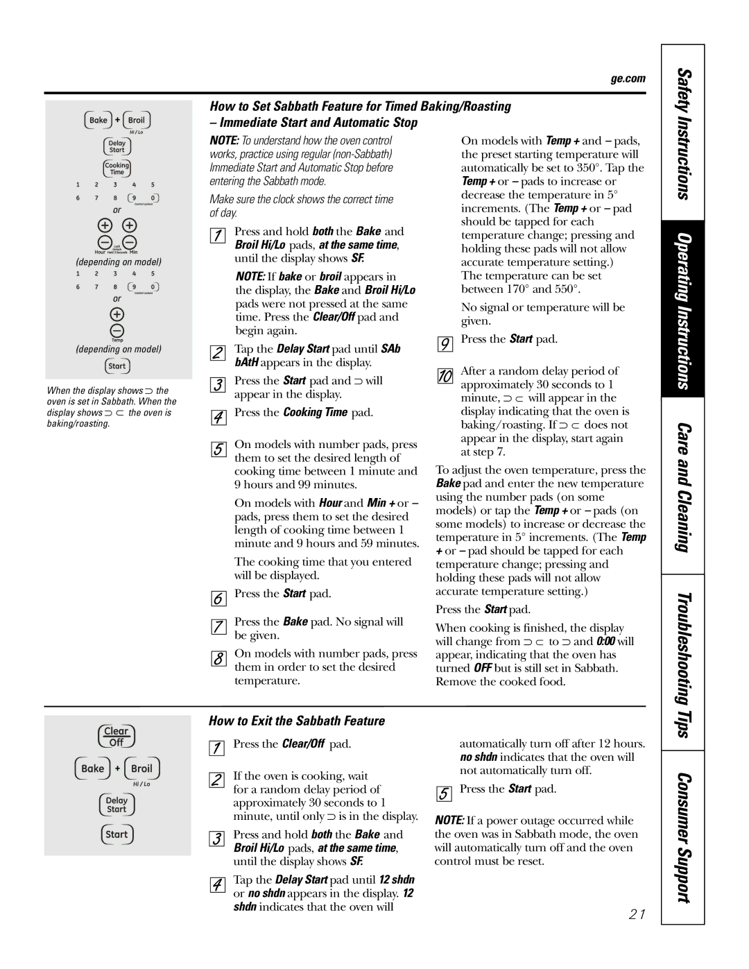 GE JKP3027 Instructions Operating Instructions Care and Cleaning, How to Exit the Sabbath Feature, Troubleshooting 