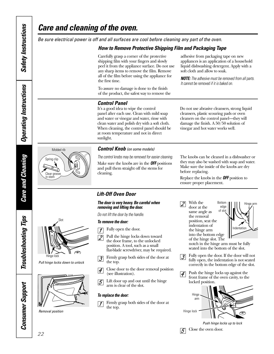 GE JKP5527, JKP3527 Care and cleaning of the oven, Operating, How to Remove Protective Shipping Film and Packaging Tape 