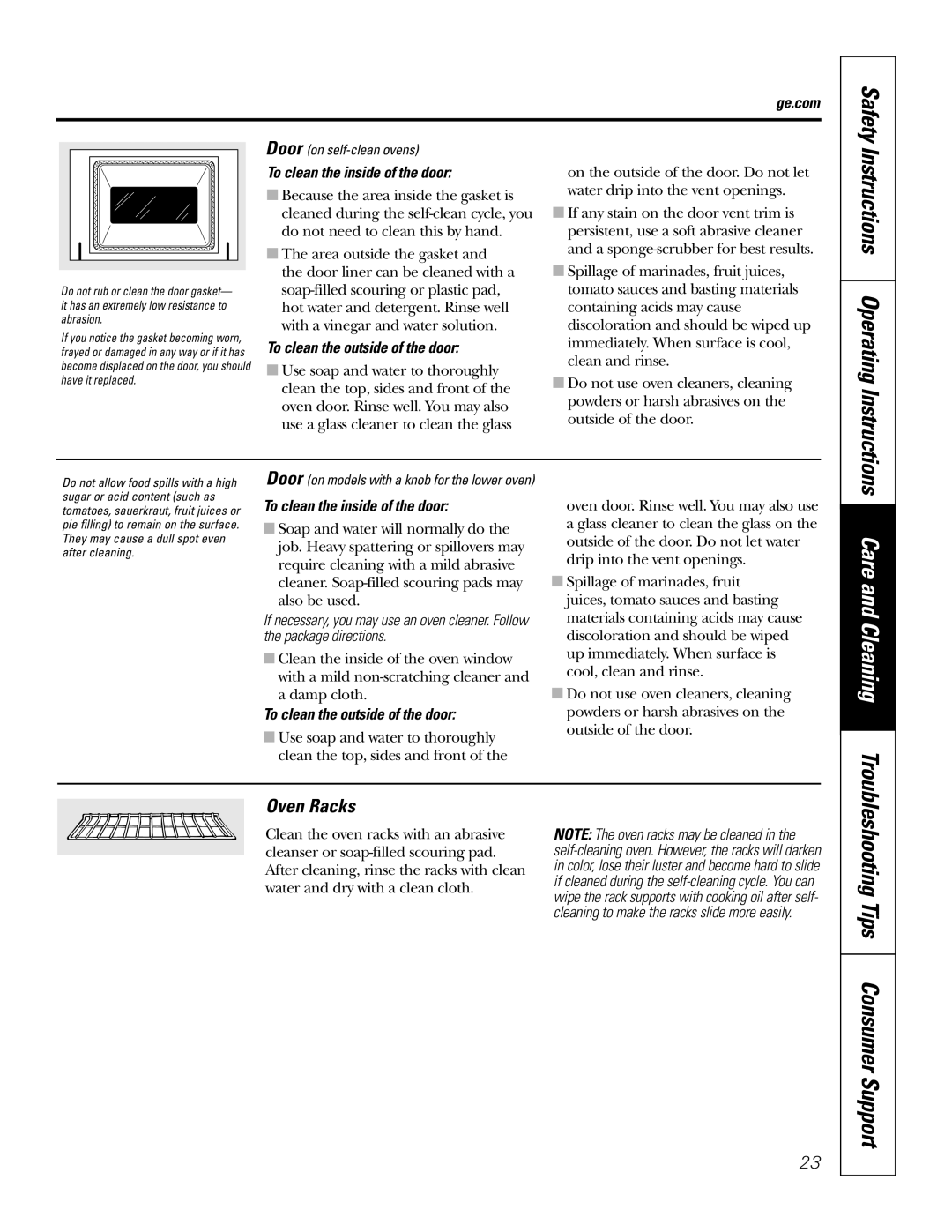 GE JKP7027, JKP3527, JKP3027 Instructions Operating Instructions, Oven Racks, Safety, Troubleshooting Tips Consumer Support 