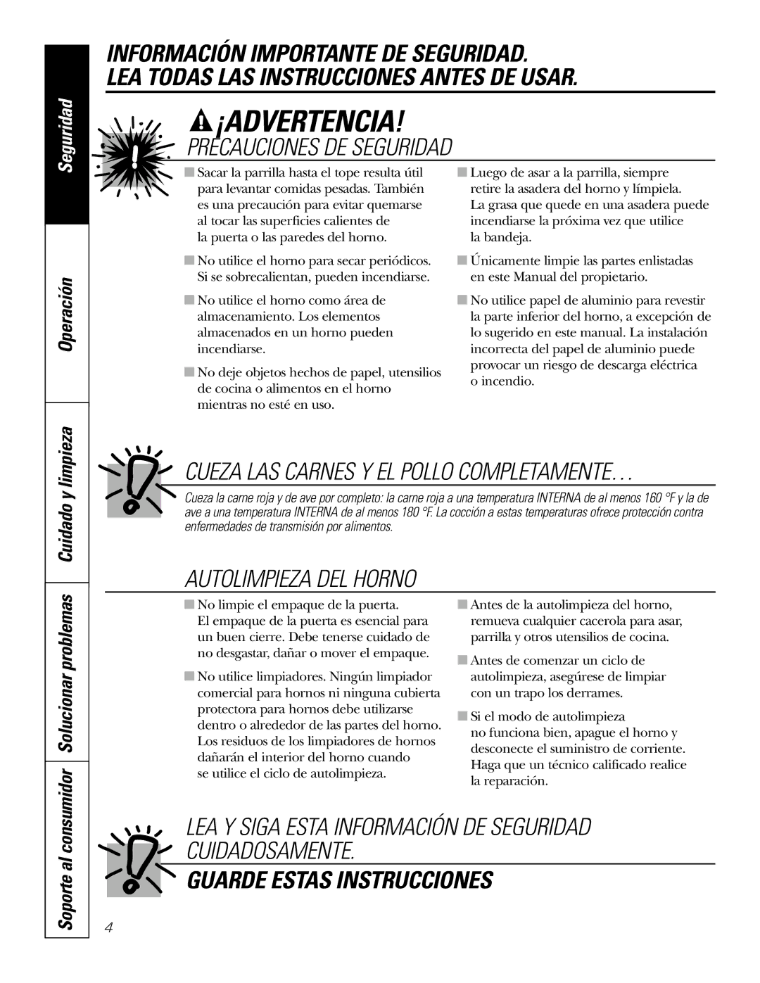 GE JTP7530, JKP3527, JKP3027, JKP5527, JKP7027, JTP7030 Soporte al, Cuidado y limpieza, Consumidor Solucionar problemas 