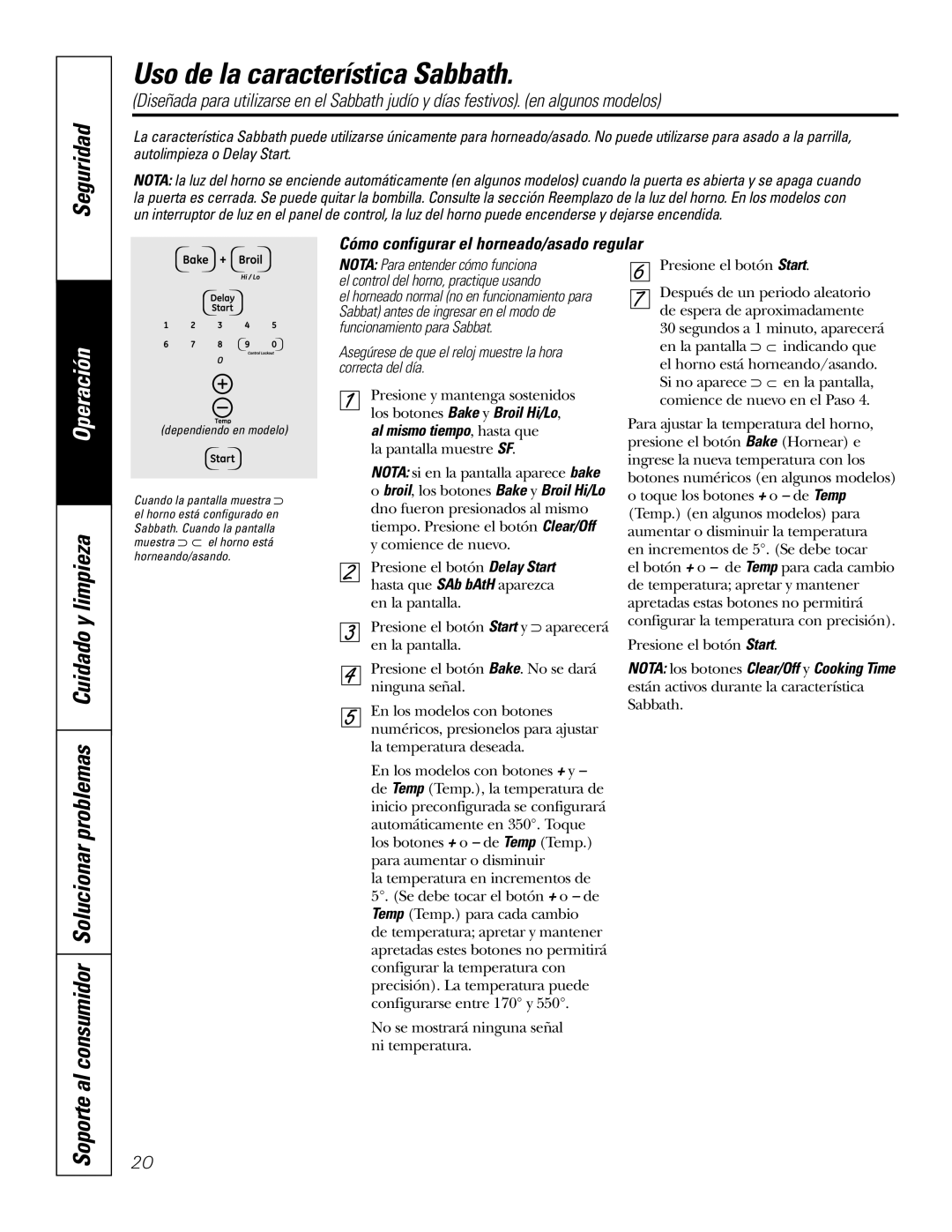 GE JKP5527, JKP3527, JKP3027, JKP7027, JTP7030 Uso de la característica Sabbath, Cómo configurar el horneado/asado regular 