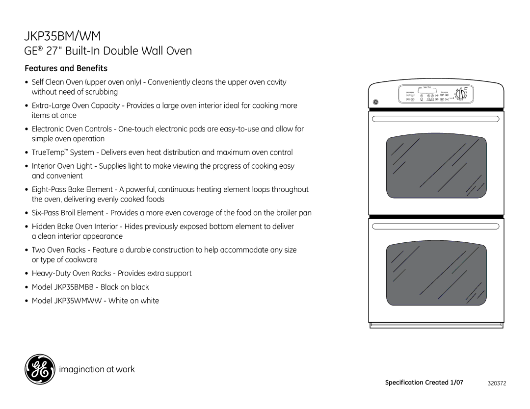 GE JKP35BM, JKP35WM dimensions Features and Benefits 