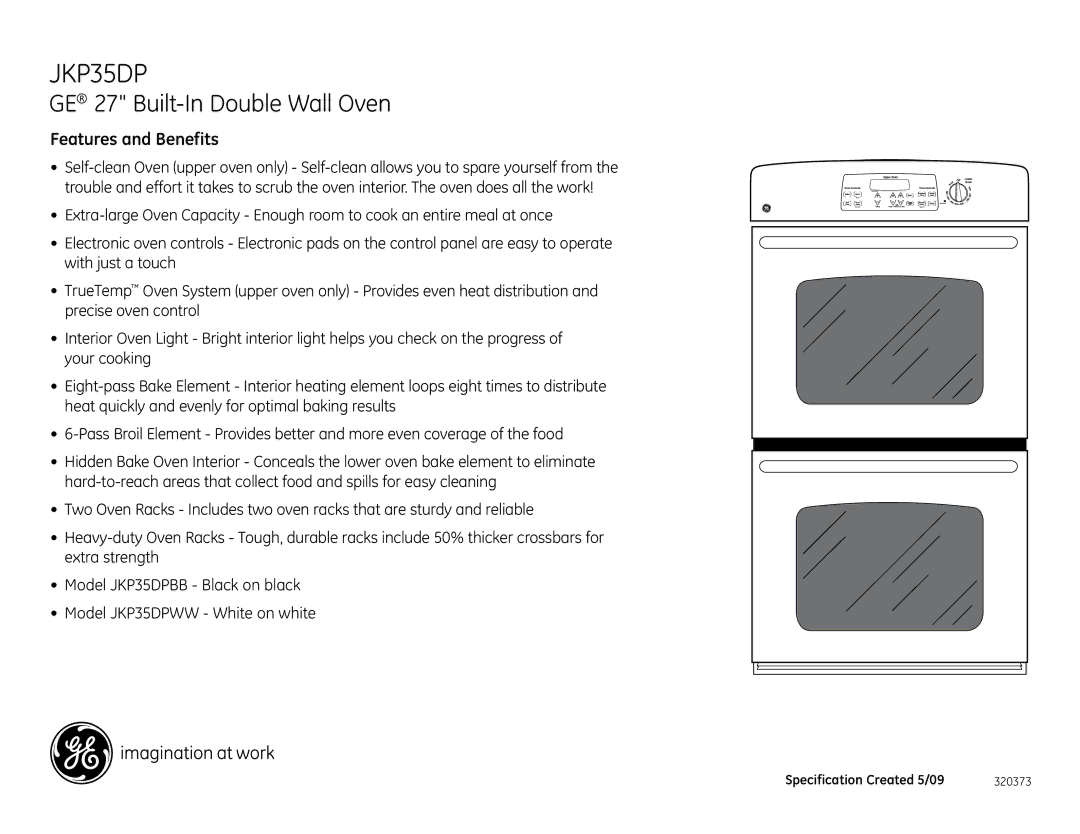 GE JKP35DPBB, JKP35DPWW dimensions Features and Benefits 