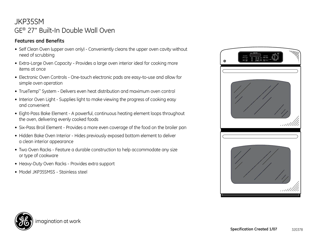 GE JKP35SM dimensions Features and Benefits 