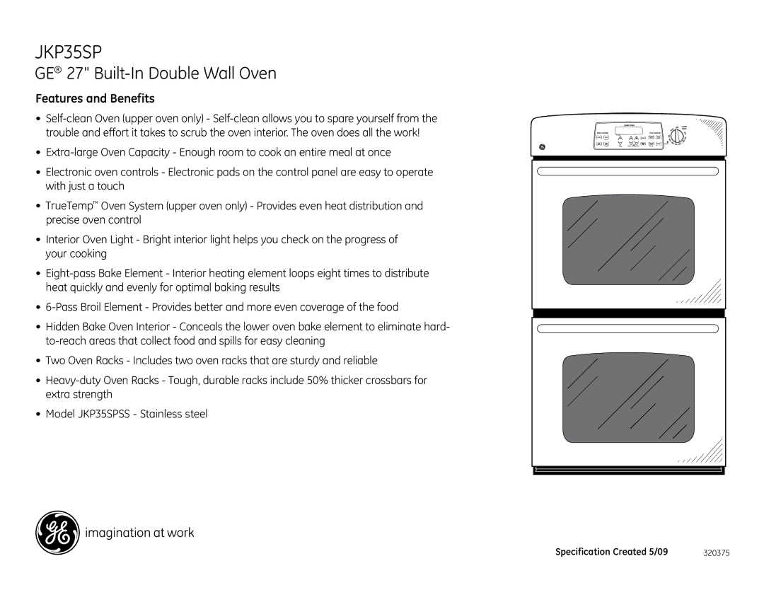 GE JKP35SPSS dimensions Features and Benefits 