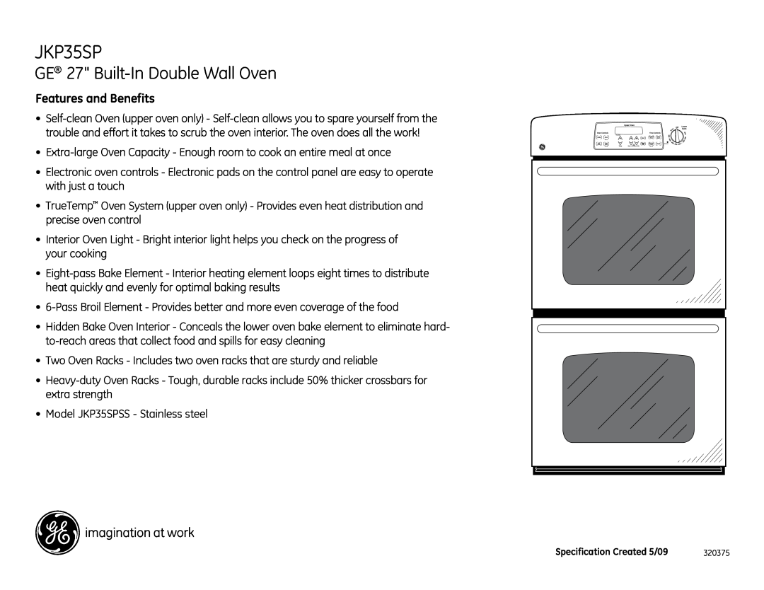 GE JKP35SPSS dimensions GE 27 Built-InDouble Wall Oven, Features and Benefits 