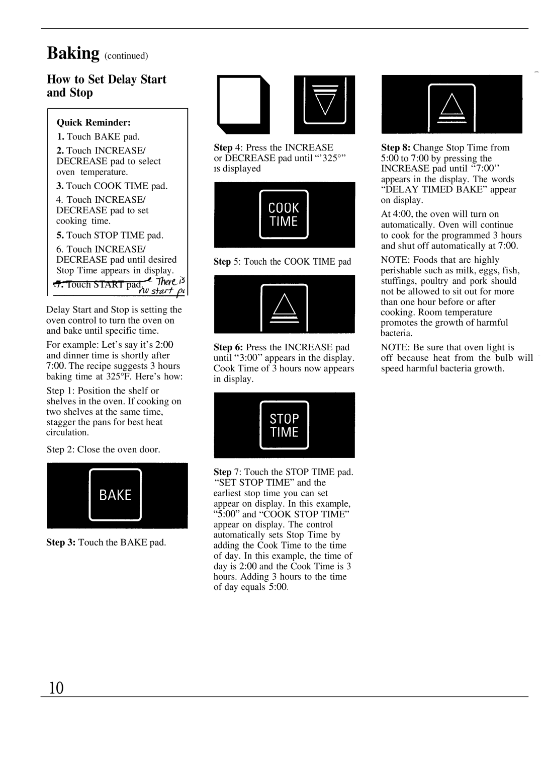 GE JKP44GP manual How to Set Delay Start and Stop, ~10, Quick Reminder 