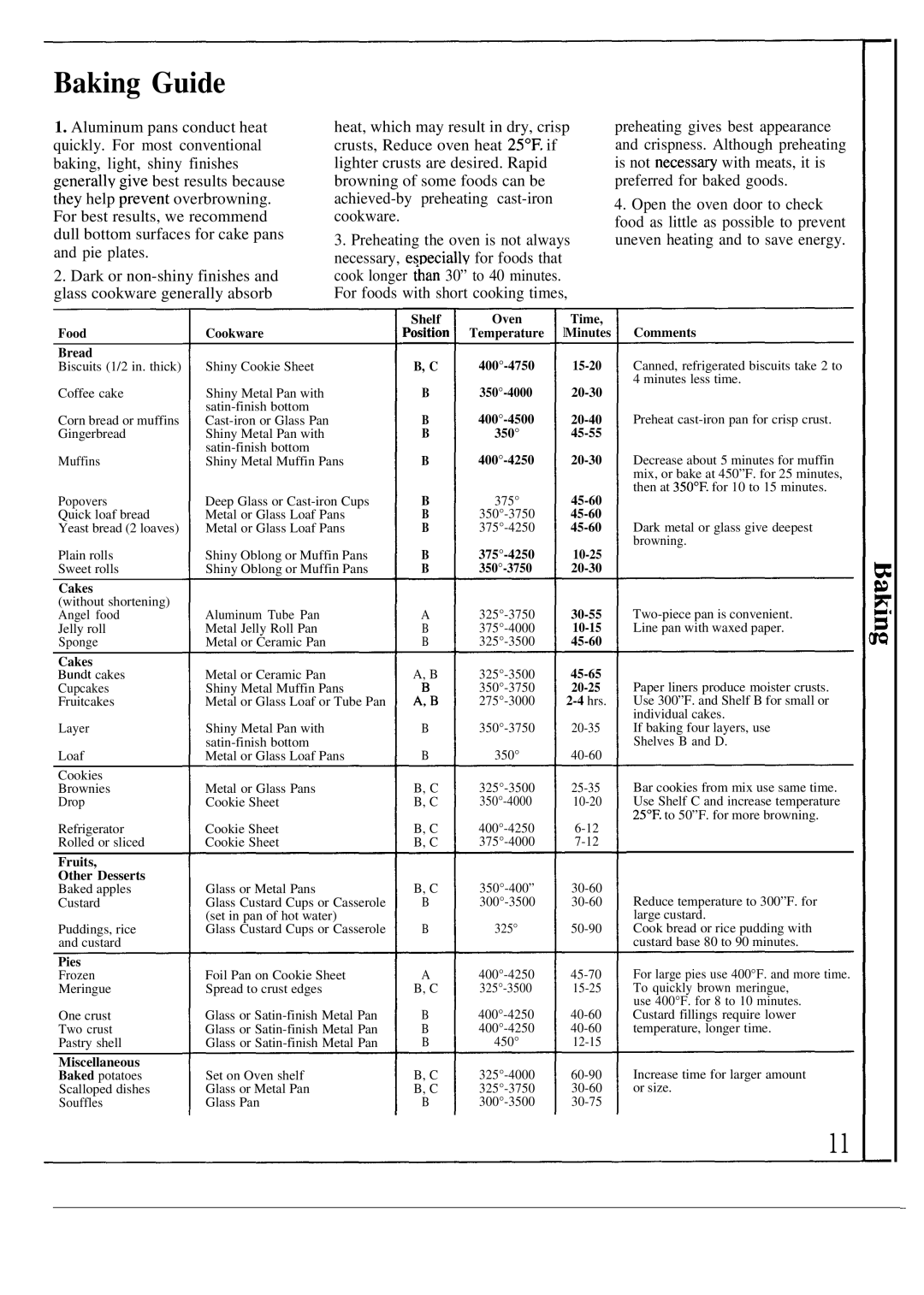 GE JKP44GP manual Baking Guide 