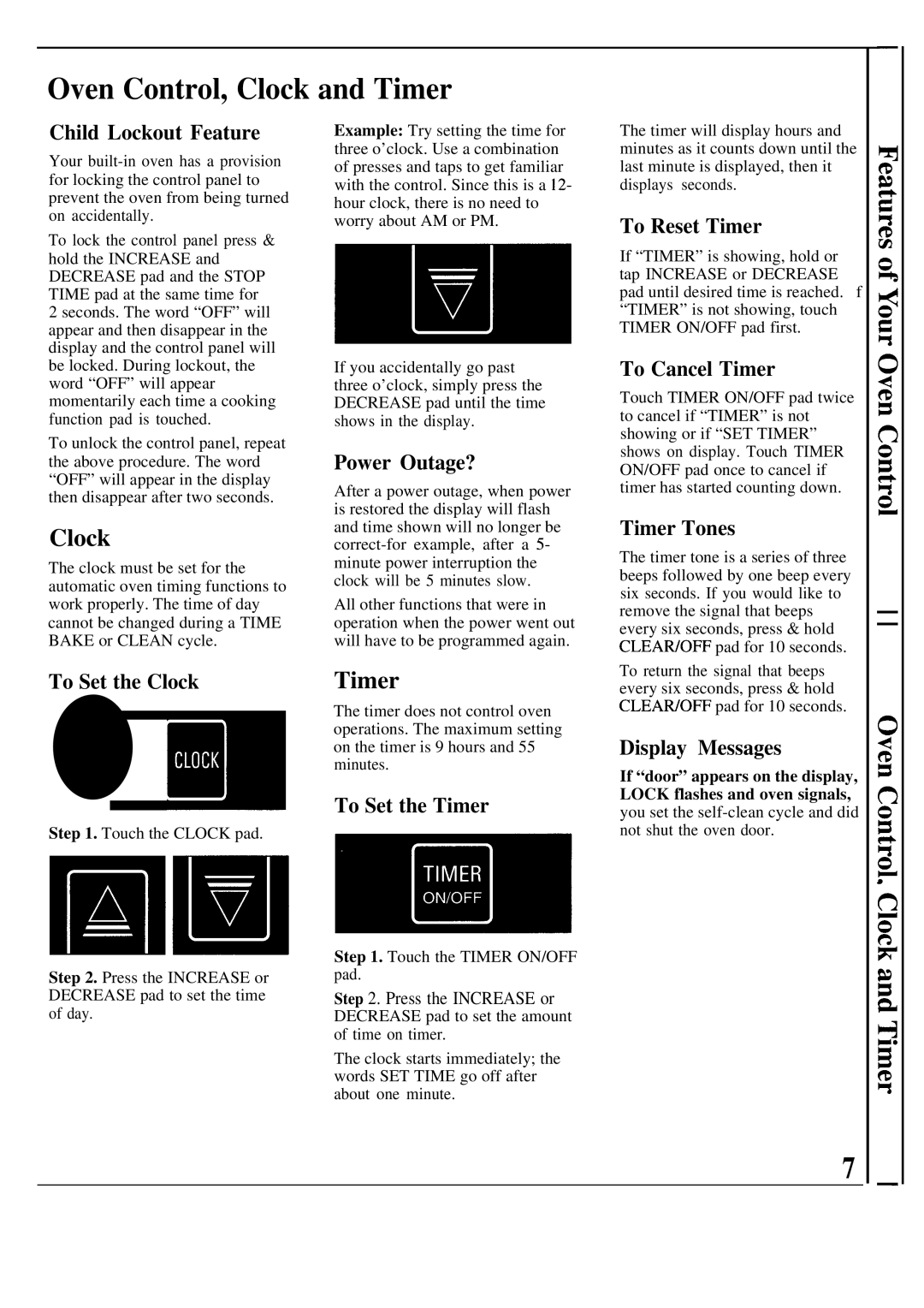 GE JKP44GP manual Oven Control, Clock and Timer 