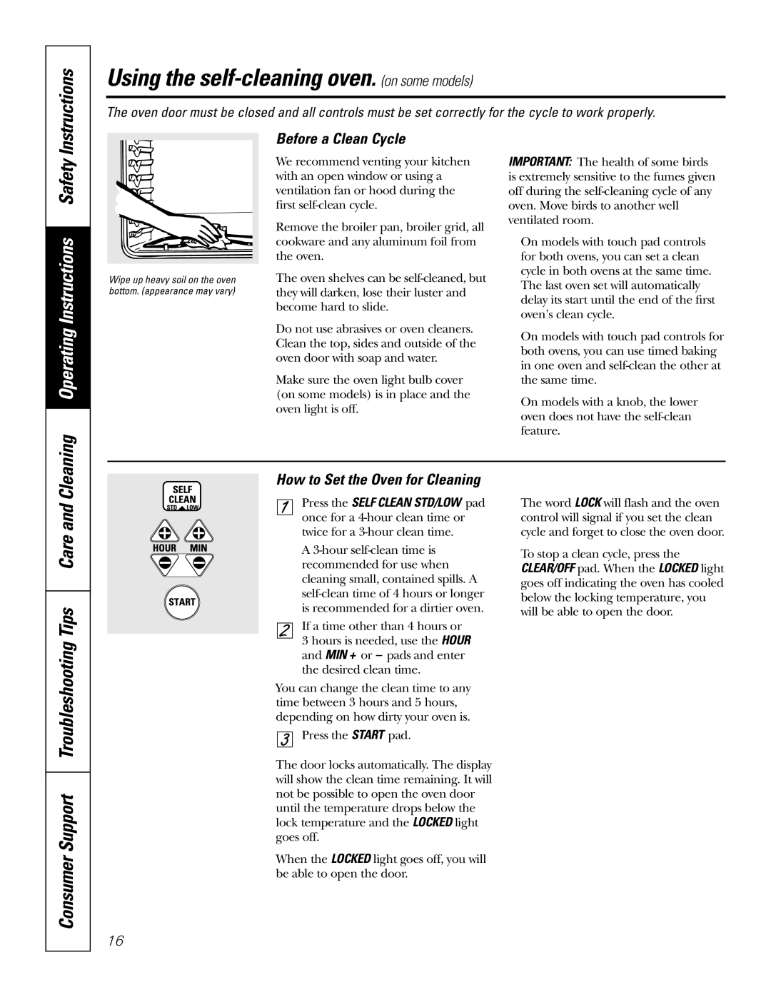 GE JTP4830 Using the self-cleaning oven. on some models, Consumer Support Troubleshooting Tips Care, Before a Clean Cycle 