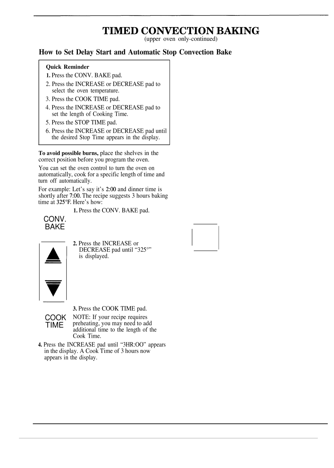 GE JKP54, 164D2966P030 warranty How to Set Delay Start and Automatic Stop Convection Bake, Time 