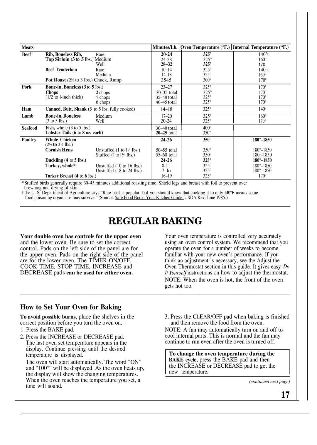 GE 164D2966P030, JKP54 warranty Regular Baking, How to Set Your Oven for Baking 