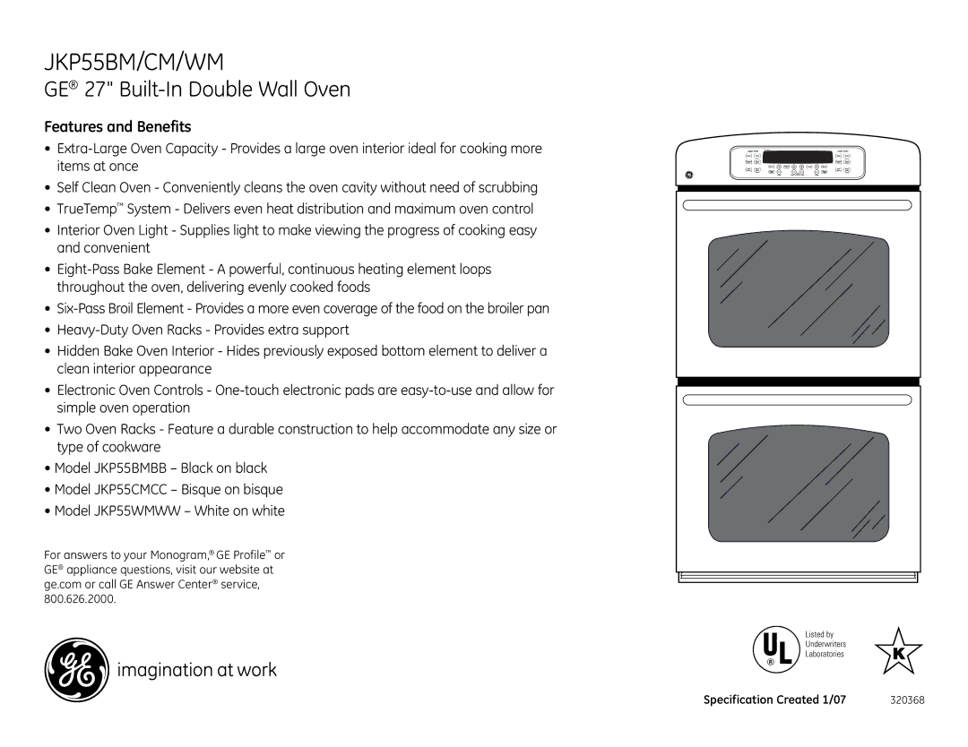 GE JKP55BM installation instructions Features and Benefits 