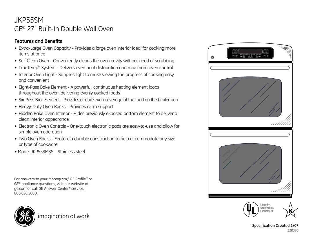 GE JKP55SM dimensions Features and Benefits 