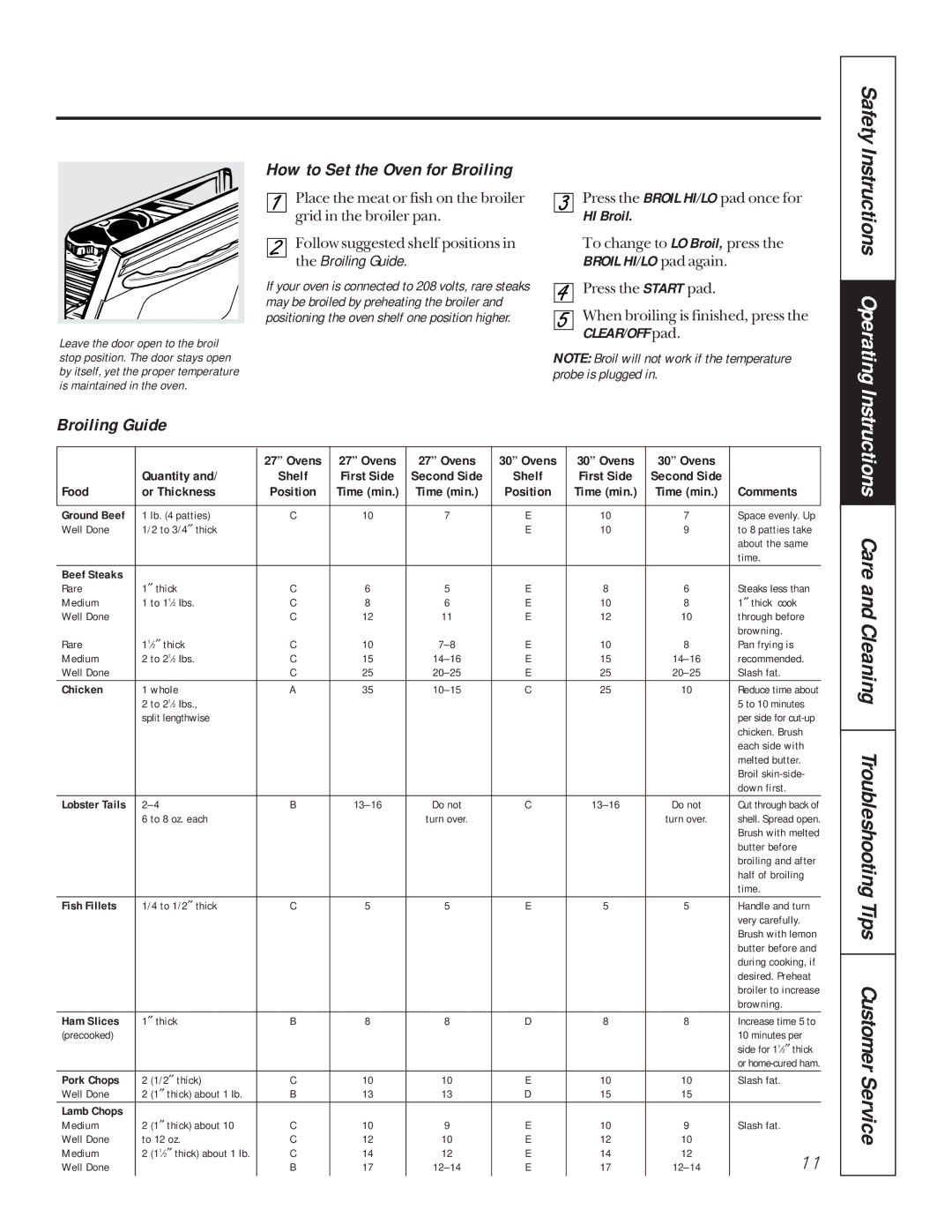 GE jk910, JKP56, JKP18, JTP18 Safety Instructions Operating, How to Set the Oven for Broiling, Broiling Guide, HI Broil 