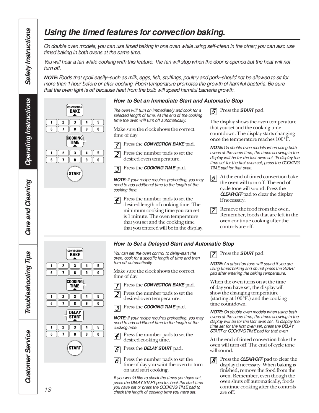GE jk910, JKP56 Using the timed features for convection baking, Safety Instructions, Customer Service Troubleshooting Tips 
